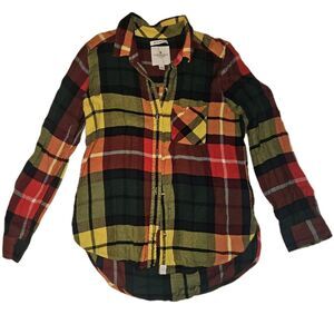 Womens American Eagle Outfitters Boyfriend Fit Plaid Button Down Shirt Size Med